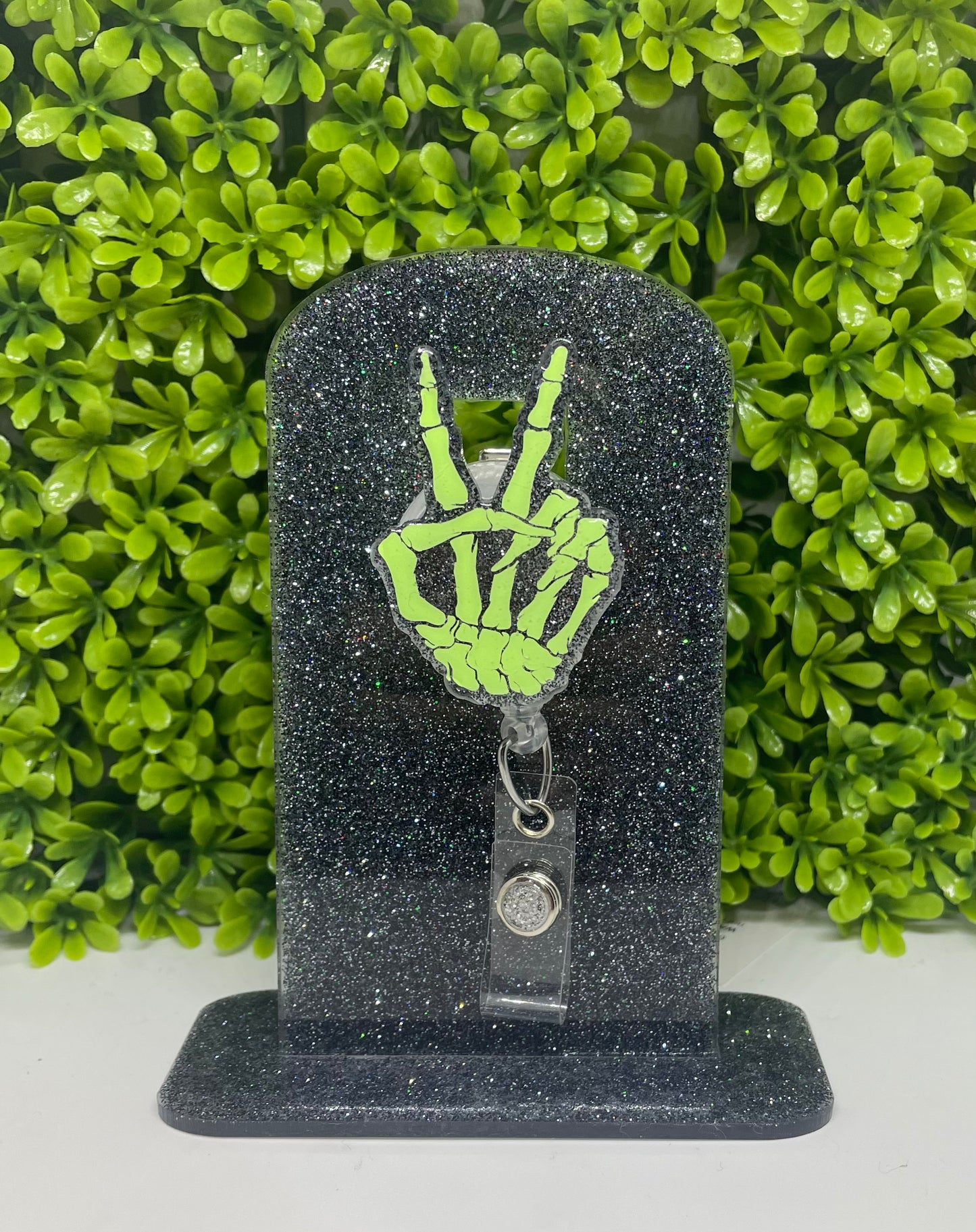 Skeleton peace sign badge reel