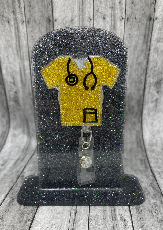 Scrub top badge reel